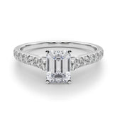 2 1/3 Emerald Lab Grown Diamond Classic Pave Solitaire Engagement Ring with Side Stones in white gold